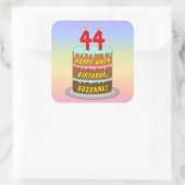 Sticker Carré 44th Birthday: Fun Cake and Candles + Custom Name (Sac)