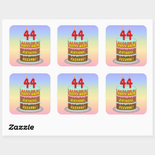 Sticker Carré 44th Birthday: Fun Cake and Candles + Custom Name