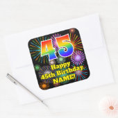 Sticker Carré 45th Birthday: Fun Fireworks Look, Rainbow # 45 (Enveloppe)