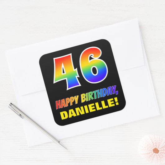 Sticker Carré 46e anniversaire : Bold, amusant, simple, arc-en-c (Enveloppe)