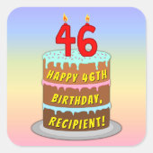 Sticker Carré 46th Birthday: Fun Cake and Candles + Custom Name (Devant)