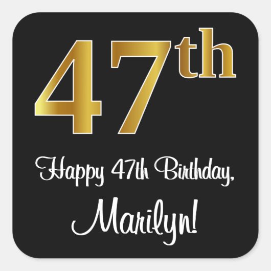 Sticker Carré 47e anniversaire - Elégant luxe Faux Gold Look # (Devant)
