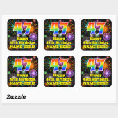Sticker Carré 47e anniversaire : Fun Fireworks Look, Arc-en-ciel (Feuille)