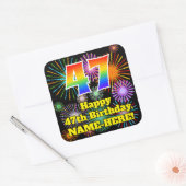 Sticker Carré 47e anniversaire : Fun Fireworks Look, Arc-en-ciel (Enveloppe)