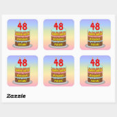 Sticker Carré 48e anniversaire : Fun Cake and Candles + Nom pers (Feuille)