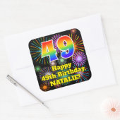 Sticker Carré 49e anniversaire : Fun Fireworks Look, Arc-en-ciel (Enveloppe)