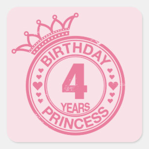 Sticker Carré 4 ans - Anniversaire Princesse - rose
