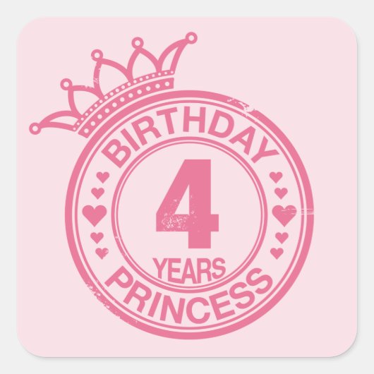 Sticker Carré 4 ans - Anniversaire Princesse - rose (Devant)