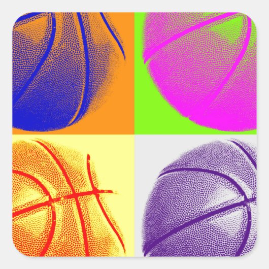 Sticker Carré 4 couleurs Pop Art Basketball (Devant)