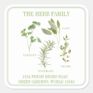 Sticker Carré 4 HERBES FRAÎCHES Gros Carré Enveloppe Phoques