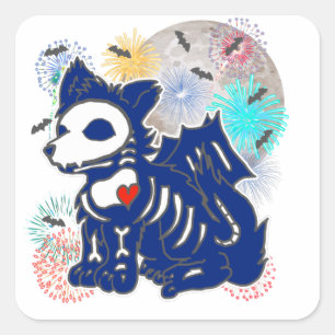 Sticker Carré 4 juillet Anime Loup Emo Gothique Patriotique