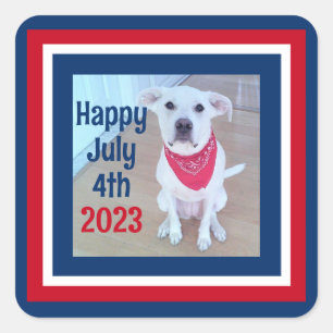Sticker Carré 4 juillet Bleu rouge Bleu rayé Photo de mignon chi