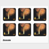 Sticker Carré 4 juillet, Firework Display, Skyline (Feuille)