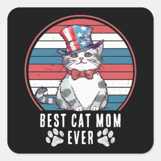 Sticker Carré 4 juillet Meilleur Chat Maman/Papa Jamais Personna