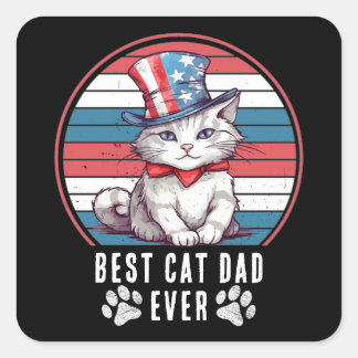 Sticker Carré 4 juillet Meilleur Chat Papa/Maman Jamais Personna