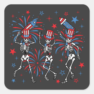 Sticker Carré 4 juillet Skeletons dansants
