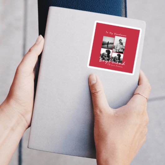 Sticker Carré 4-Photo Collage Forever Boyfriend Saint-Valentin