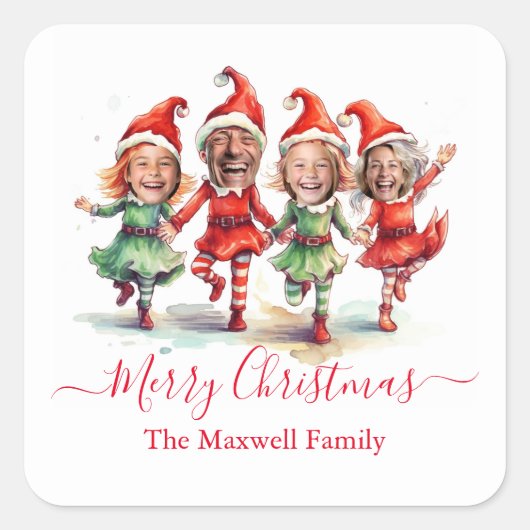 Sticker Carré 4 Photos elfes de Noël (Devant)