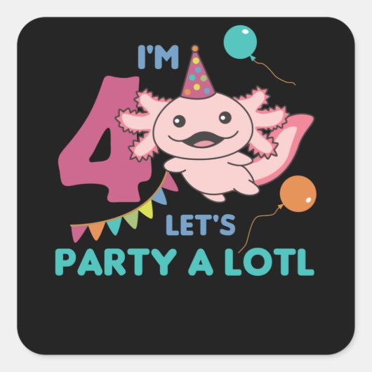 Sticker Carré 4e anniversaire Axolotl 4 ans douces Axolotls (Devant)