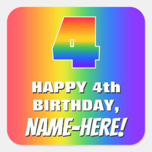 Sticker Carré 4e anniversaire : coloré, amusant Motif arc-en-cie
