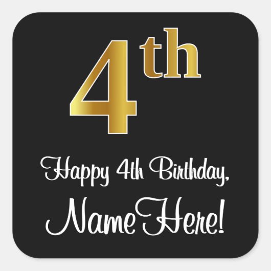 Sticker Carré 4e anniversaire - Elégant luxe Faux Gold Look # (Devant)