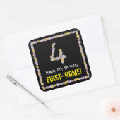 Sticker Carré 4e anniversaire : Floral Flowers Numéro, Nom perso (Enveloppe)