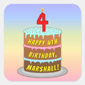 Sticker Carré 4e anniversaire : Fun Cake and Candle + Nom person (Devant)