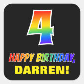 Sticker Carré 4e anniversaire : Gras, Amusant, Simple, Arc-en-ci (Devant)