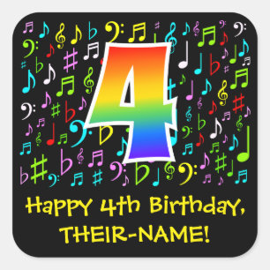 Sticker Carré 4e anniversaire : Symboles de musique colorée, Arc