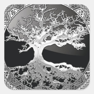 Sticker Carré [500] Arbre Celtique de Vie [Argent]