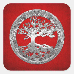 Sticker Carré [500] Celtic Tree of Life [Silver]
