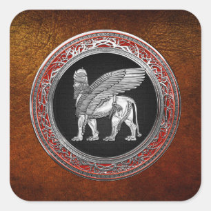 Sticker Carré [500] Lion ailé assyrien - Lamassu argenté
