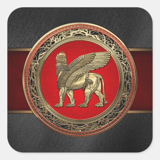Sticker Carré [500] Lion ailé assyrien - Lamassu d'or (Devant)