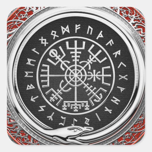 Sticker Carré [500] Vegvisir - Viking Silver Magic Runic Compass (Devant)