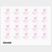 Sticker Carré 50 and Fabulous Fiftieth Birthday Hot Pink Script (Feuille)