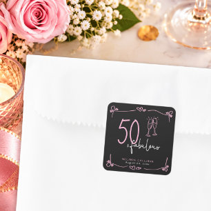 Sticker Carré 50 ans et fabuleux Anniversaire Cœur Dessiné à la 