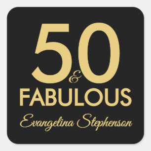 Sticker Carré 50 ans et Fabuleux Moderne Noir Or 50e Anniversair