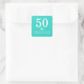 Sticker Carré 50 Et Fabuleux anniversaire Blanc Turquoise Bleu (Sac)