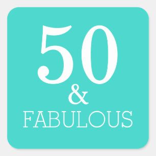 Sticker Carré 50 Et Fabuleux anniversaire Blanc Turquoise Bleu