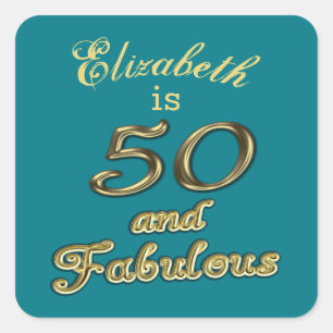 Sticker Carré 50 et fabuleux Anniversaire Or Turquoise bleu 50e