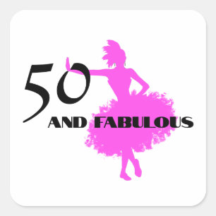 Sticker Carré 50 et Fabuleux anniversaire rose fête danseuse Nap