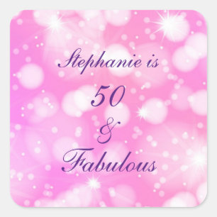Sticker Carré 50 Et Fabuleux Anniversaire Rose Purple Glittery