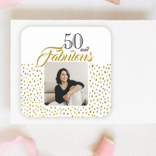 Sticker Carré 50 et Fabulous Gold Parties scintillant Photo 50e 