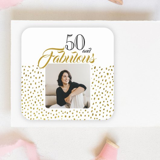 Sticker Carré 50 et Fabulous Gold Parties scintillant Photo 50e