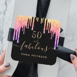 Sticker Carré 50 fabulous birthday black rainbow glitter sparkle<br><div class="desc">A trendy and glamorous 50th birthday sticker. A classic black background decorated with rainbow colored faux glitter drips, paint dripping look in purple, pink and rose gold. With the text: 50 and fabulous. Personalize and add a name. Golden colored text. The word Fabulous is written with a modern hand lettered...</div>