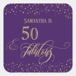 Sticker Carré 50 & Fabulous Gold Parties scintillant Confetti, D
