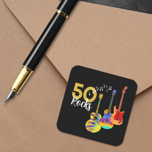 Sticker Carré 50e anniversaire 50 rochers Guitare