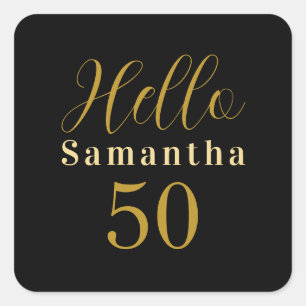 Sticker Carré 50e Anniversaire Anniversaire Personnalisé Noir Or