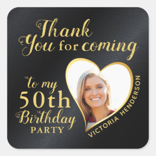 Sticker Carré 50e anniversaire Black and Gold Glam Merci