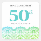 STICKER CARRÉ 50E ANNIVERSAIRE BLEU LACE INVITATION (Devant)
